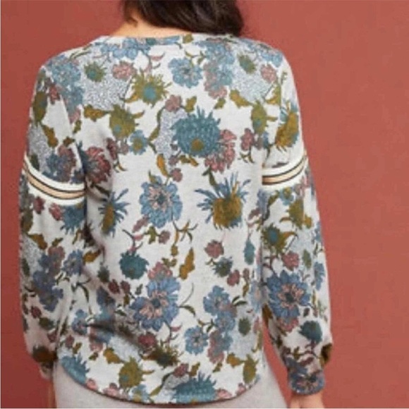 Anthropologie Dolan Left Coast Tagawa Gray Floral Ribbon Sweatshirt Women Sz XL - Picture 2 of 10